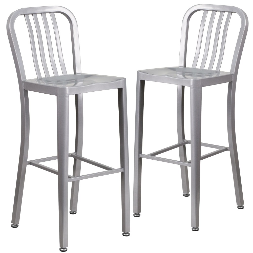 Flash Furniture CommercialGrade IndoorOutdoor Bar Stools With Vertical Slat Backs Silver Set Of 2 Stools PopularChairscom Flash Furniture Commercial Grade IndoorOutdoor Bar Stools With Vertical Slat Backs Silver Set Of 2 Stools PopularChairscom