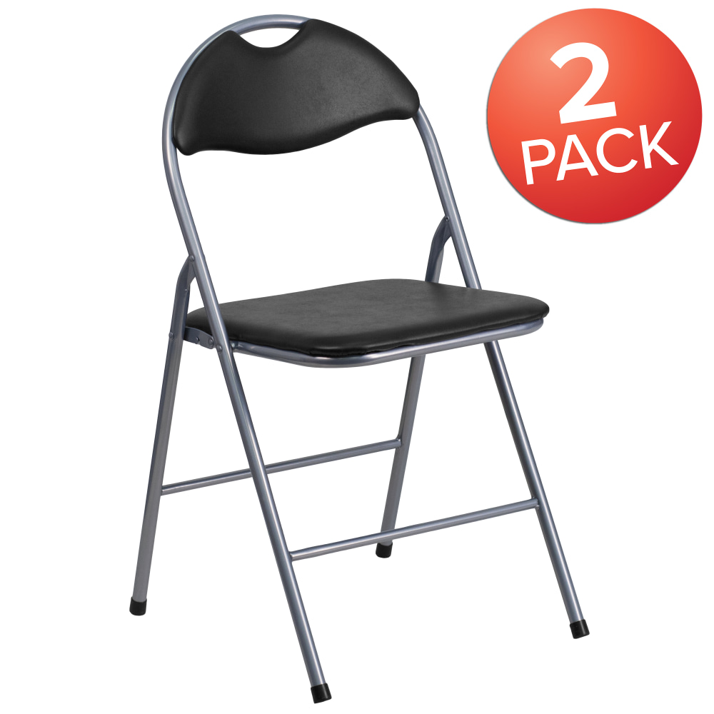 Flash Furniture HERCULES Series Vinyl Metal Folding Chairs With Carrying Handles BlackSilver Pack Of 2 Chairs PopularChairscom Flash Furniture HERCULES Series Vinyl Metal Folding Chairs With Carrying Handles BlackSilver Pack Of 2 Chairs PopularChairscom