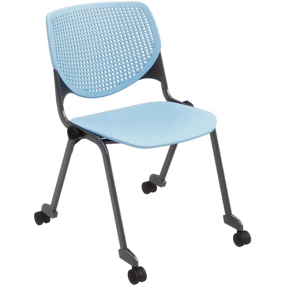 KFI Studios KOOL Stacking Chair With Casters Sky BlueSilver PopularChairscom   