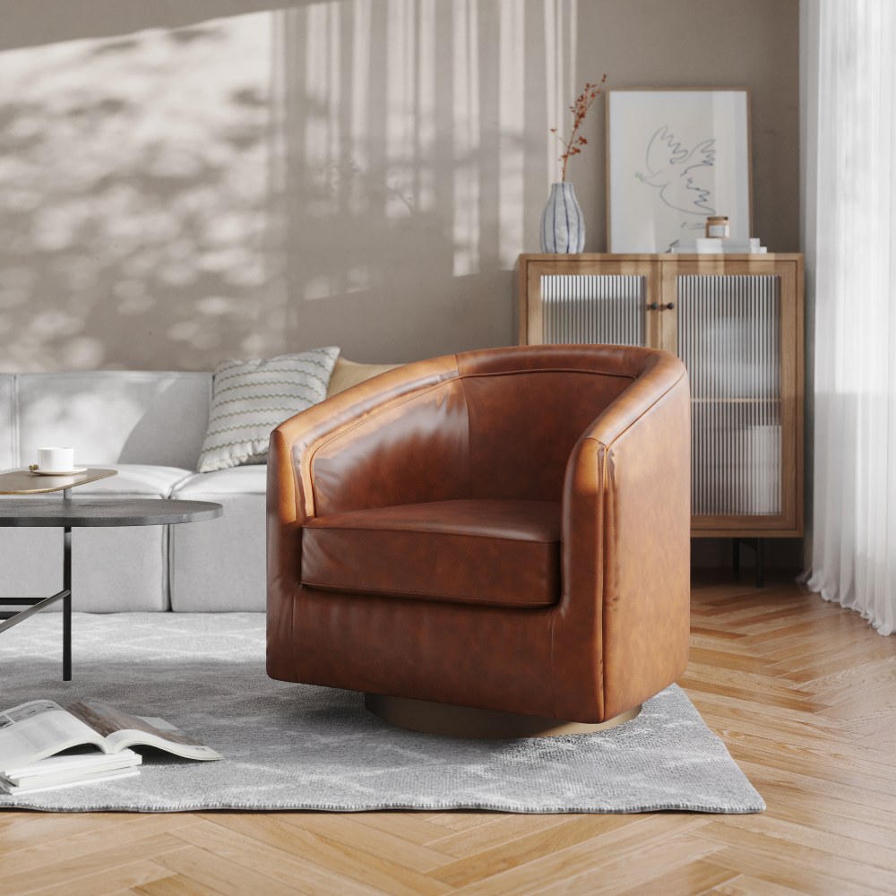 Flash Furniture Dean Club Style Commercial LeatherSoft Barrel Accent Armchair with 360 Degree Swivel Metal Base and Sloped Armrests Brown LeatherSoft PopularChairscom Flash Furniture Dean Club Style Commercial LeatherSoft Barrel Accent Armchair with 360 Degree Swivel Metal Base and Sloped Armrests Brown LeatherSoft PopularChairscom