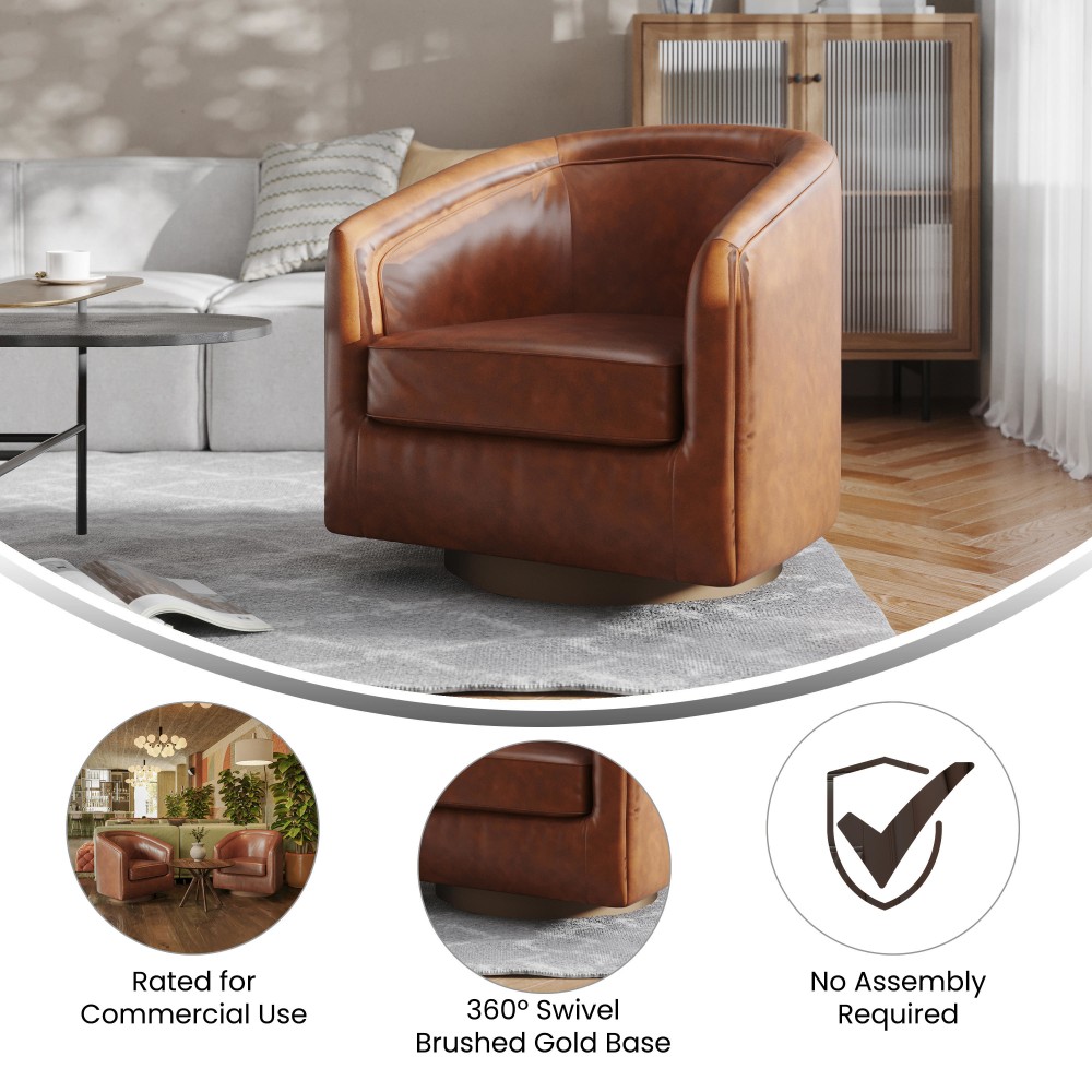Flash Furniture Dean Club Style Commercial LeatherSoft Barrel Accent Armchair with 360 Degree Swivel Metal Base and Sloped Armrests Brown LeatherSoft PopularChairscom Flash Furniture Dean Club Style Commercial LeatherSoft Barrel Accent Armchair with 360 Degree Swivel Metal Base and Sloped Armrests Brown LeatherSoft PopularChairscom