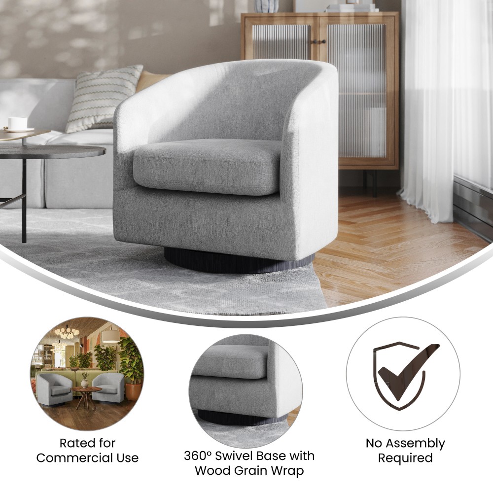 Flash Furniture Landon Club Style Commercial Barrel Accent Armchair with 360 Degree Swivel Metal Base and Sloped Armrests Light Gray PopularChairscom Flash Furniture Landon Club Style Commercial Barrel Accent Armchair with 360 Degree Swivel Metal Base and Sloped Armrests Light Gray PopularChairscom