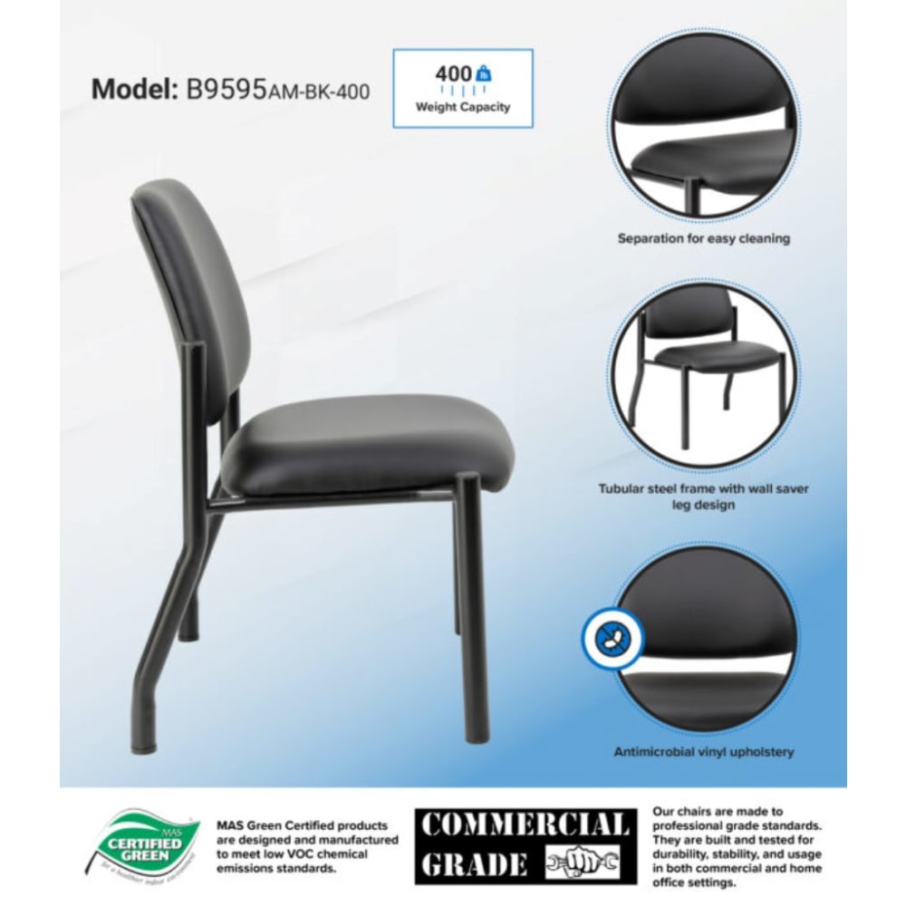 Boss Office Products MidBack Armless Guest Chair With Antimicrobial Vinyl Heavy Duty 400 lb Weight Capacity Black PopularChairscom Boss Office Products Mid Back Armless Guest Chair With Antimicrobial Vinyl Heavy Duty 400 lb Weight Capacity Black PopularChairscom