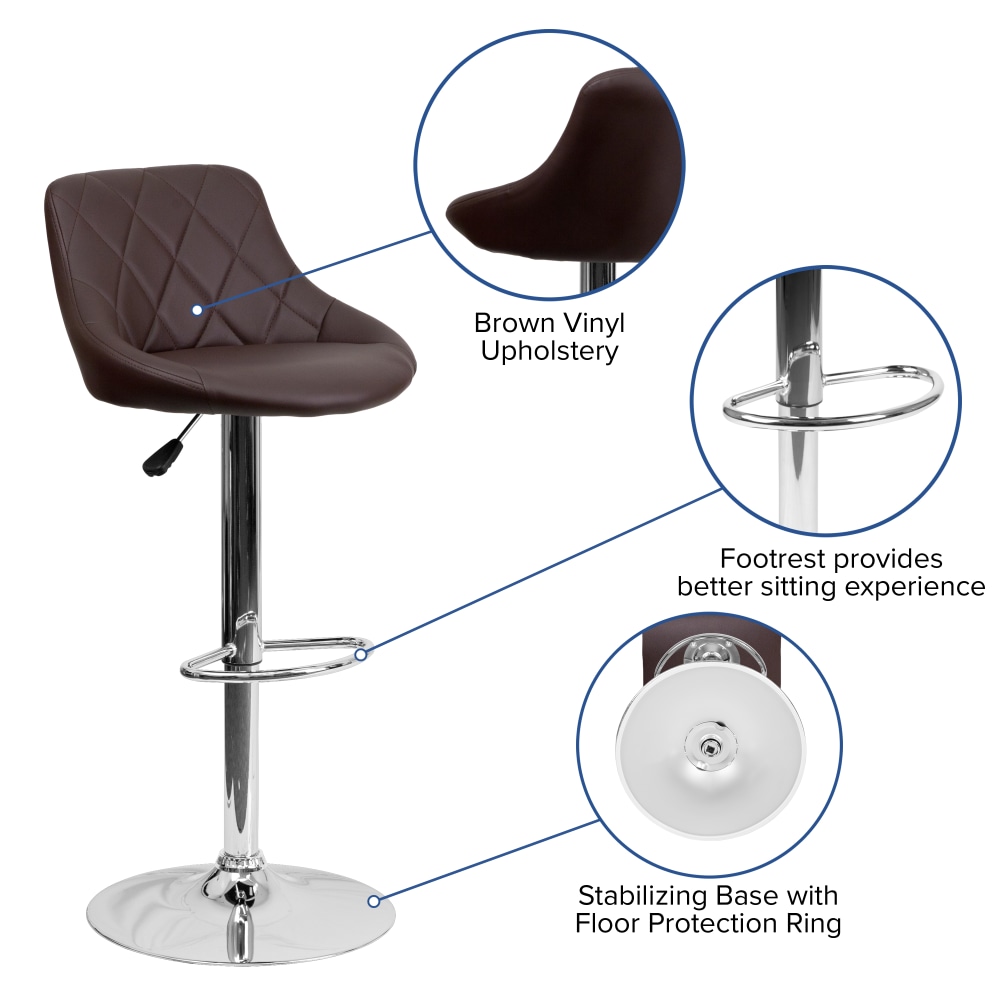 Flash Furniture Contemporary Vinyl Bucket Seat Adjustable Height Barstool with Diamond Pattern Back and Chrome Base Brown PopularChairscom Flash Furniture Contemporary Vinyl Bucket Seat Adjustable Height Barstool with Diamond Pattern Back and Chrome Base Brown PopularChairscom