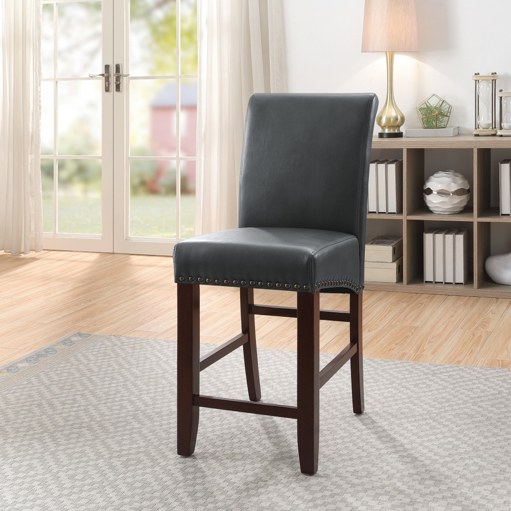 Office Star 24in Parsons Barstool with Antique Bronze Nail Heads in Pewter Faux Leather PopularChairscom Office Star 24in Parsons Barstool with Antique Bronze Nail Heads in Pewter Faux Leather PopularChairscom