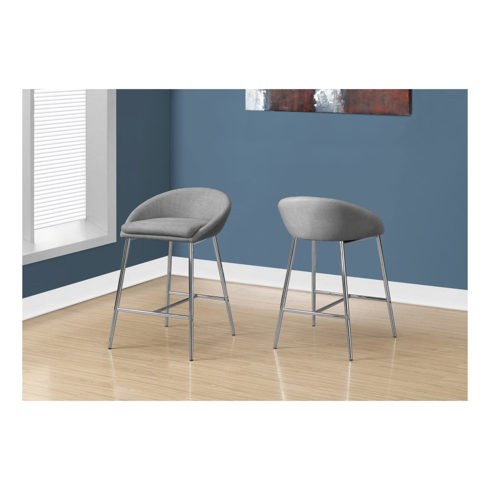 Monarch Specialties Counter Height Bar Stools GrayChrome Pack Of 2 Stools PopularChairscom   