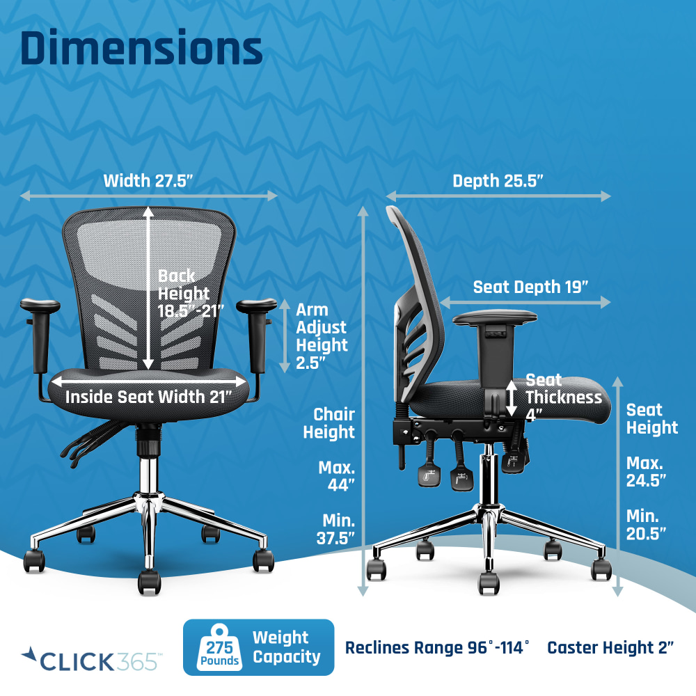 Click365 Flow Ergonomic Mesh MidBack Office Task Chair Gray PopularChairscom Click365 Flow Ergonomic Mesh Mid Back Office Task Chair Gray PopularChairscom