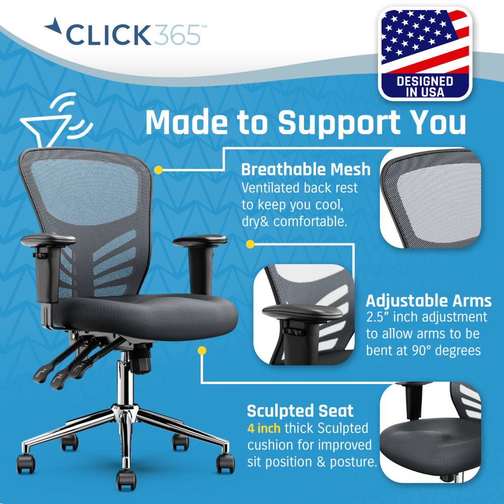 Click365 Flow Ergonomic Mesh MidBack Office Task Chair Gray PopularChairscom Click365 Flow Ergonomic Mesh Mid Back Office Task Chair Gray PopularChairscom