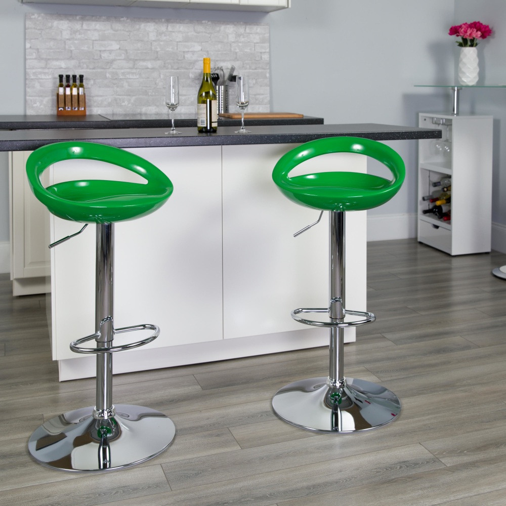 Flash Furniture Contemporary Plastic Adjustable Height Barstool with Rounded Cutout Back and Chrome Base Green PopularChairscom Flash Furniture Contemporary Plastic Adjustable Height Barstool with Rounded Cutout Back and Chrome Base Green PopularChairscom