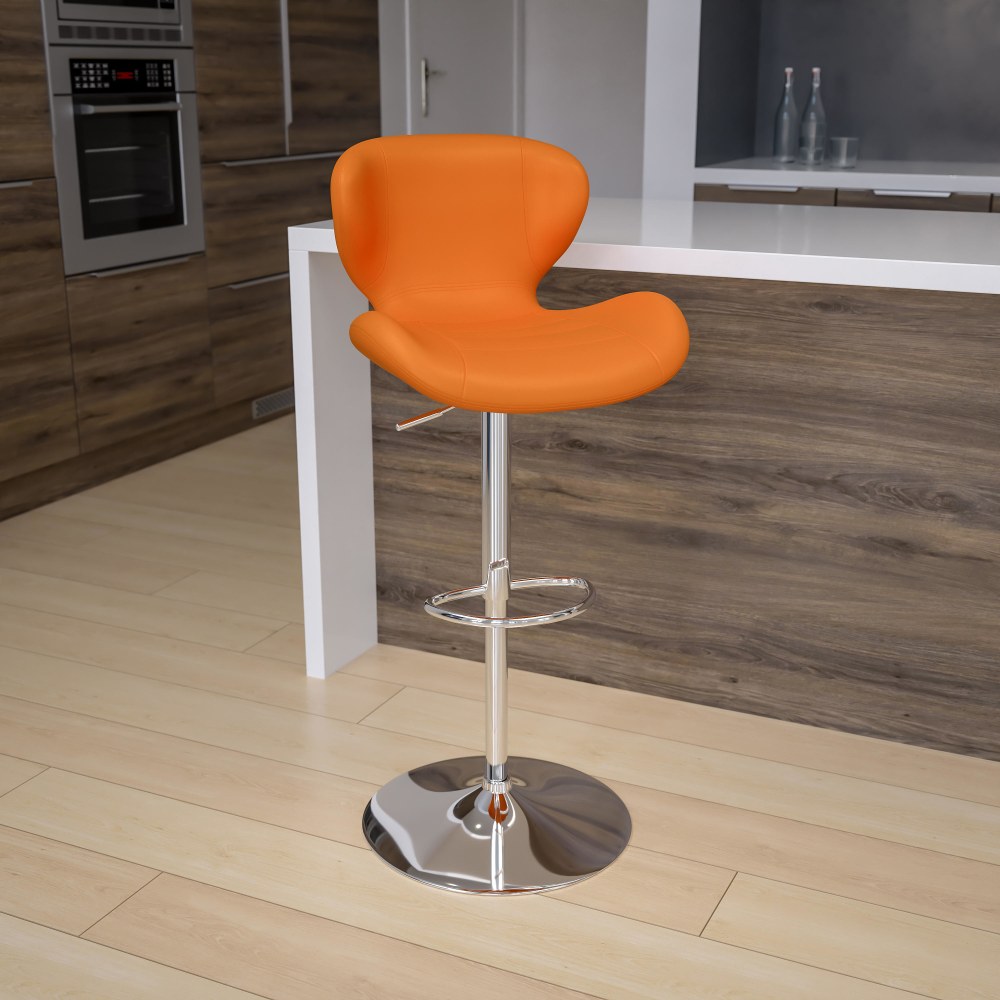 Flash Furniture Contemporary Adjustable Height Vinyl Barstool with Curved Back and Chrome Base Orange Vinyl PopularChairscom Flash Furniture Contemporary Adjustable Height Vinyl Barstool with Curved Back and Chrome Base Orange Vinyl PopularChairscom