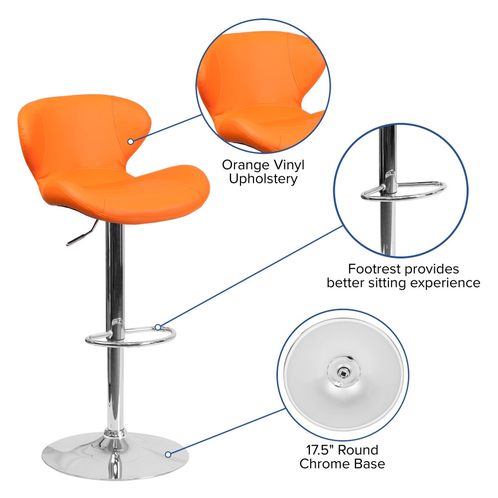 Flash Furniture Contemporary Adjustable Height Vinyl Barstool with Curved Back and Chrome Base Orange Vinyl PopularChairscom Flash Furniture Contemporary Adjustable Height Vinyl Barstool with Curved Back and Chrome Base Orange Vinyl PopularChairscom