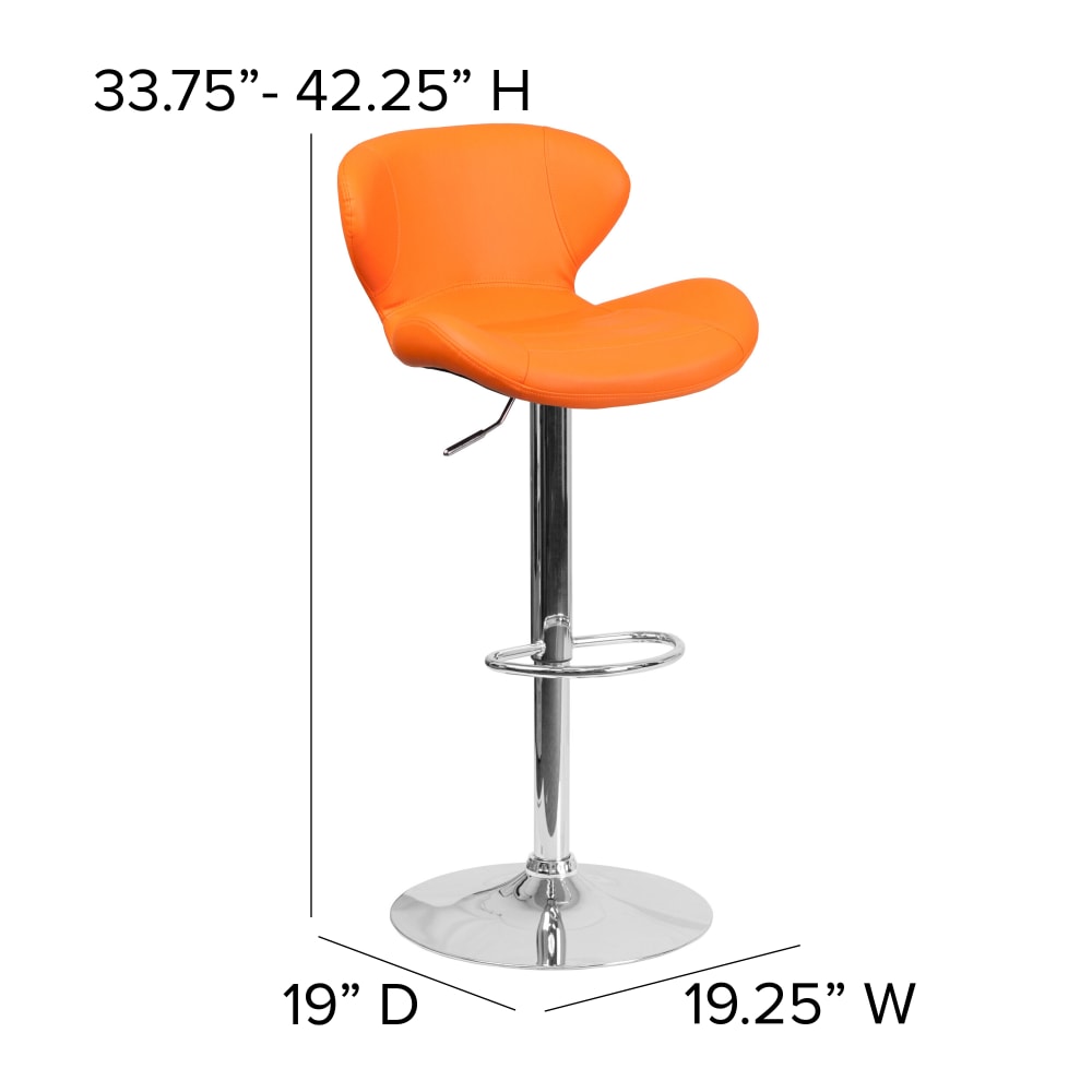 Flash Furniture Contemporary Adjustable Height Vinyl Barstool with Curved Back and Chrome Base Orange Vinyl PopularChairscom Flash Furniture Contemporary Adjustable Height Vinyl Barstool with Curved Back and Chrome Base Orange Vinyl PopularChairscom
