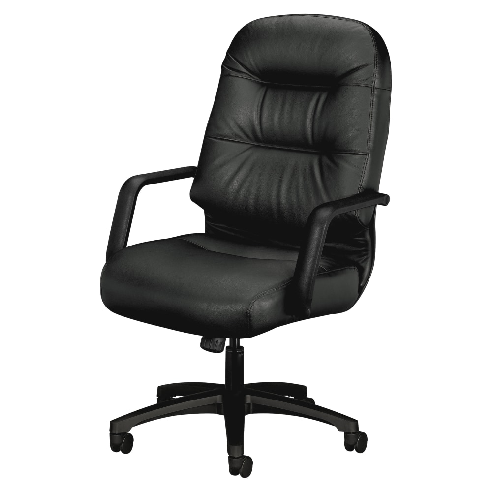 HON Pillow Soft Ergonomic Bonded Leather Executive Chair With Fixed Loop Arms Black PopularChairscom   