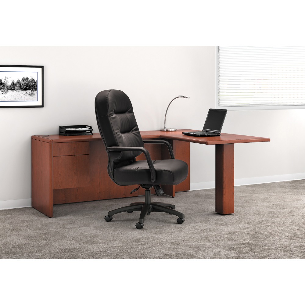 HON Pillow Soft Ergonomic Bonded Leather Executive Chair With Fixed Loop Arms Black PopularChairscom   