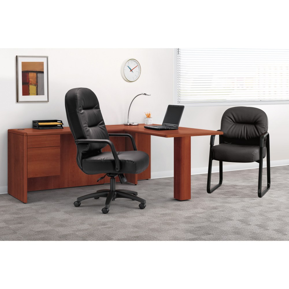 HON Pillow Soft Ergonomic Bonded Leather Executive Chair With Fixed Loop Arms Black PopularChairscom   
