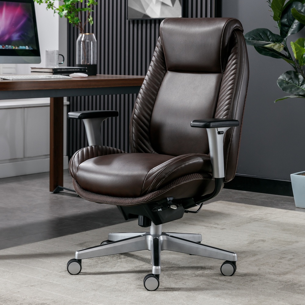 Serta iComfort i6000 Ergonomic Bonded Leather HighBack Manager Chair BrownSilver PopularChairscom Serta iComfort i6000 Ergonomic Bonded Leather High Back Manager Chair BrownSilver PopularChairscom