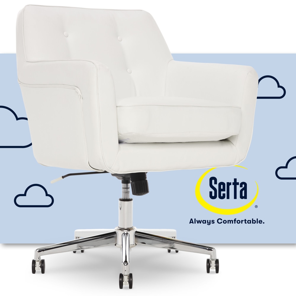 Serta Ashland Home Bonded Leather Mid Back Office Chair WhiteChrome PopularChairscom   
