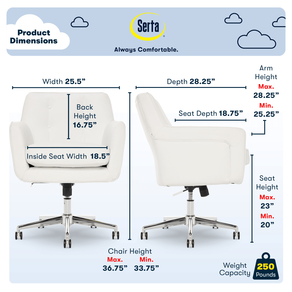Serta Ashland Home Bonded Leather Mid Back Office Chair WhiteChrome PopularChairscom   