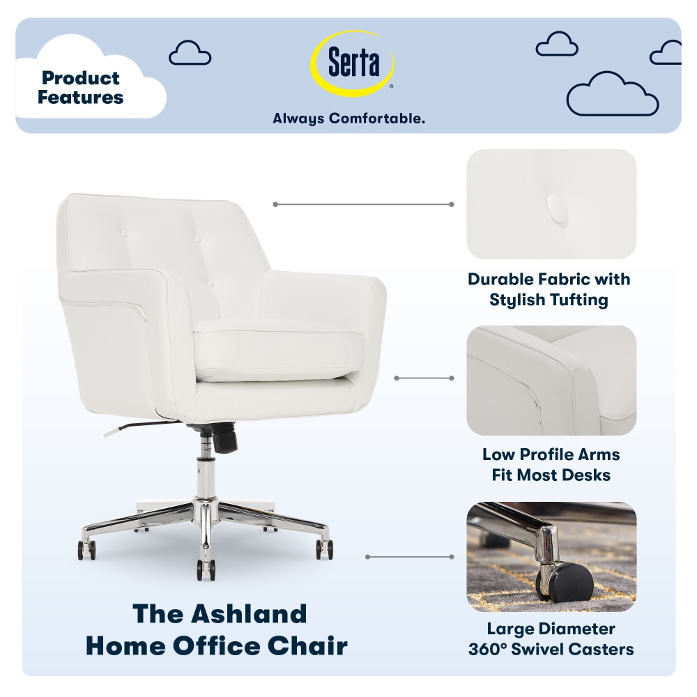 Serta Ashland Home Bonded Leather Mid Back Office Chair WhiteChrome PopularChairscom   