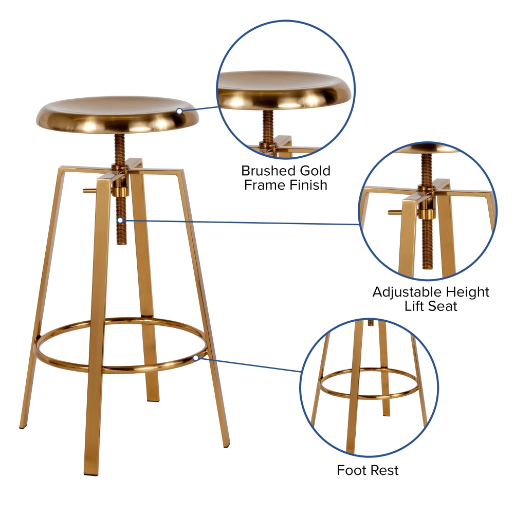 Flash Furniture Toledo Industrial Style Barstool with Swivel Lift Adjustable Height Seat Gold PopularChairscom Flash Furniture Toledo Industrial Style Barstool with Swivel Lift Adjustable Height Seat Gold PopularChairscom