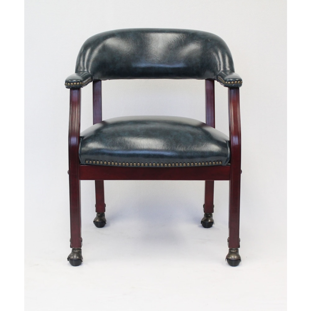 Boss Office Products Captains Guest Arm Chair With Casters BlueMahogany PopularChairscom Boss Office Products Captains Guest Arm Chair With Casters BlueMahogany PopularChairscom