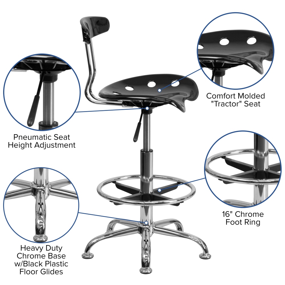 Flash Furniture Vibrant Chrome Drafting Stool with Tractor Seat BlackChrome PopularChairscom Flash Furniture Vibrant Chrome Drafting Stool with Tractor Seat BlackChrome PopularChairscom