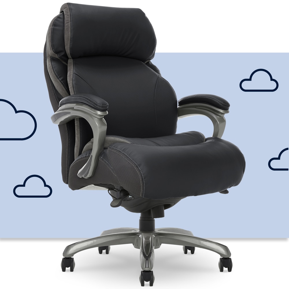 Serta Big And Tall Smart Layers Tranquility Ergonomic Bonded Leather High Back Chair With AIR Technology BlackSlate PopularChairscom   