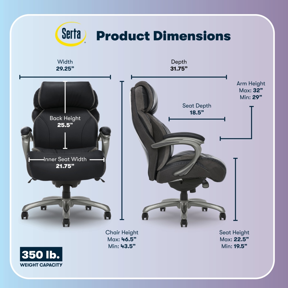 Serta Big And Tall Smart Layers Tranquility Ergonomic Bonded Leather High Back Chair With AIR Technology BlackSlate PopularChairscom   