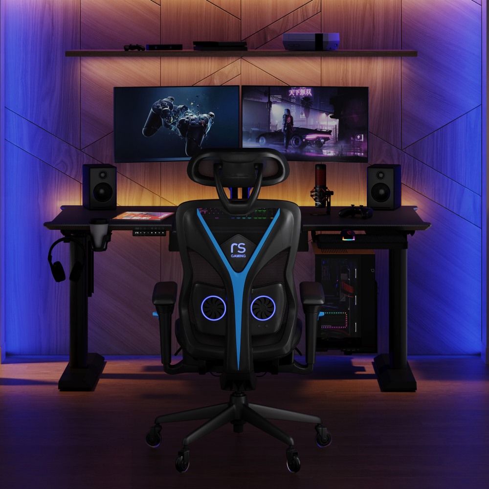 RS Gaming Eonix Ergonomic MeshVegan Leather HighBack Active Chair Footstool BlackBlue BIFMA Compliant PopularChairscom RS Gaming Eonix Ergonomic MeshVegan Leather High Back Active Chair Footstool BlackBlue BIFMA Compliant PopularChairscom