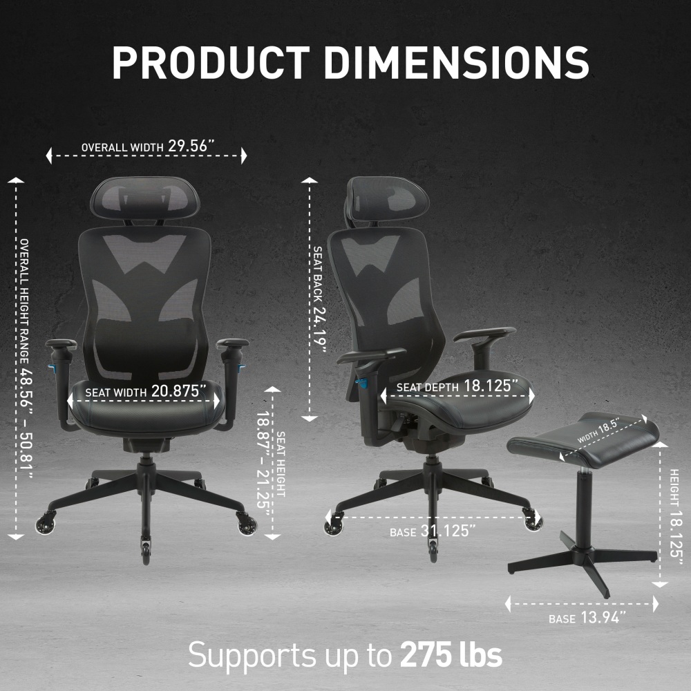 RS Gaming Eonix Ergonomic MeshVegan Leather HighBack Active Chair Footstool BlackBlue BIFMA Compliant PopularChairscom RS Gaming Eonix Ergonomic MeshVegan Leather High Back Active Chair Footstool BlackBlue BIFMA Compliant PopularChairscom