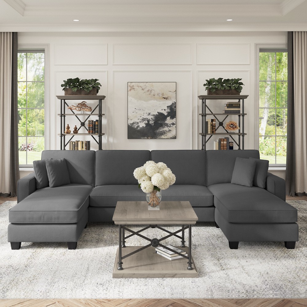 Bush Furniture Stockton 131inW Sectional Couch With Double Chaise Lounge Charcoal Gray Herringbone Standard Delivery PopularChairscom Bush Furniture Stockton 131inW Sectional Couch With Double Chaise Lounge Charcoal Gray Herringbone Standard Delivery PopularChairscom