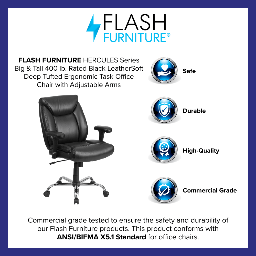 Flash Furniture Hercules Big Tall Ergonomic LeatherSoft Faux Leather MidBack Swivel Task Chair With Adjustable Arms Black PopularChairscom Flash Furniture Hercules Big Tall Ergonomic LeatherSoft Faux Leather Mid Back Swivel Task Chair With Adjustable Arms Black PopularChairscom