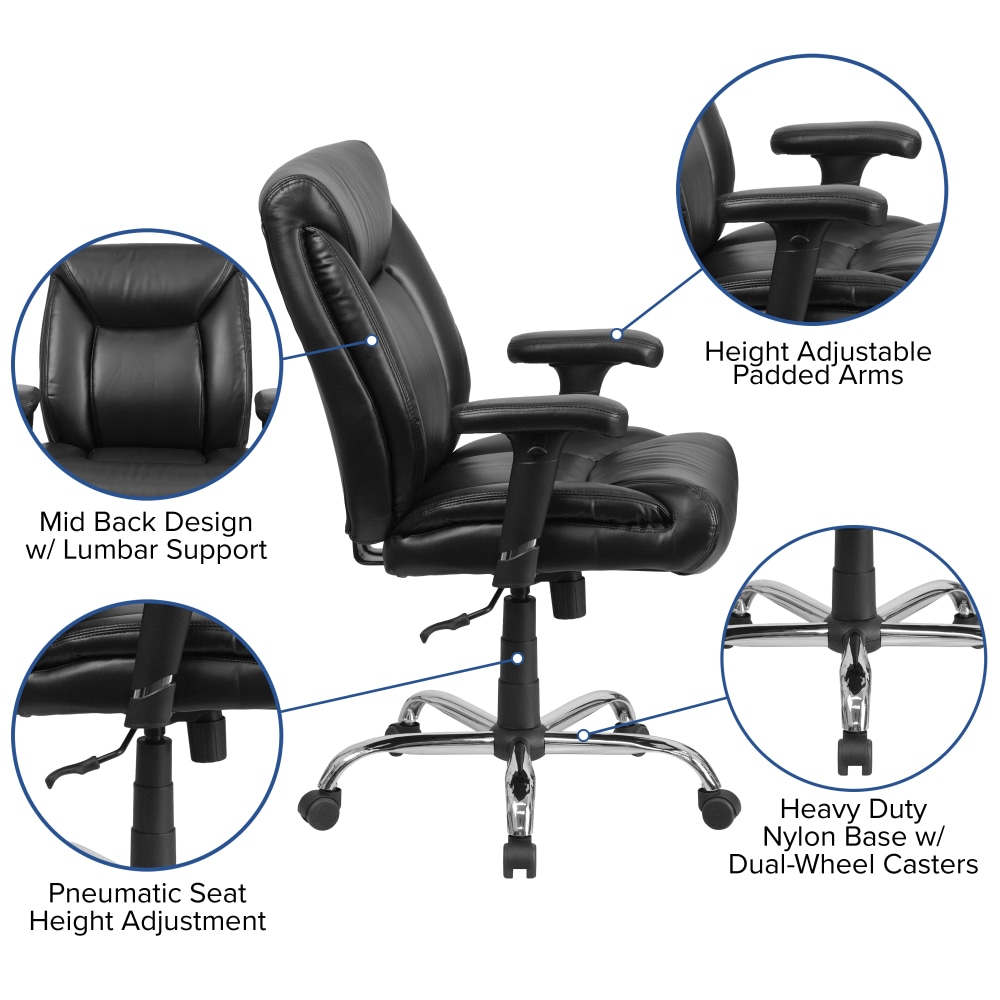 Flash Furniture Hercules Big Tall Ergonomic LeatherSoft Faux Leather MidBack Swivel Task Chair With Adjustable Arms Black PopularChairscom Flash Furniture Hercules Big Tall Ergonomic LeatherSoft Faux Leather Mid Back Swivel Task Chair With Adjustable Arms Black PopularChairscom