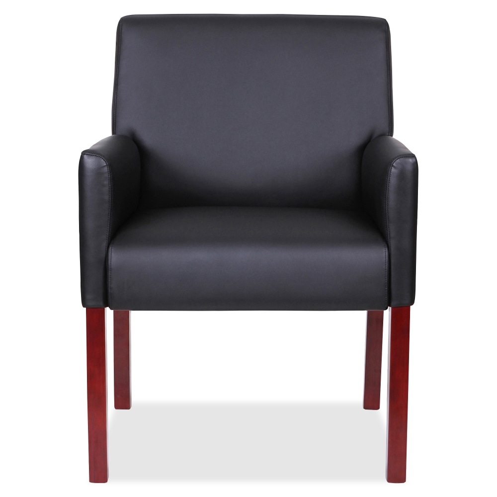 Lorell Bonded Leather Guest Chair With Full Sided Arms BlackMahogany PopularChairscom   