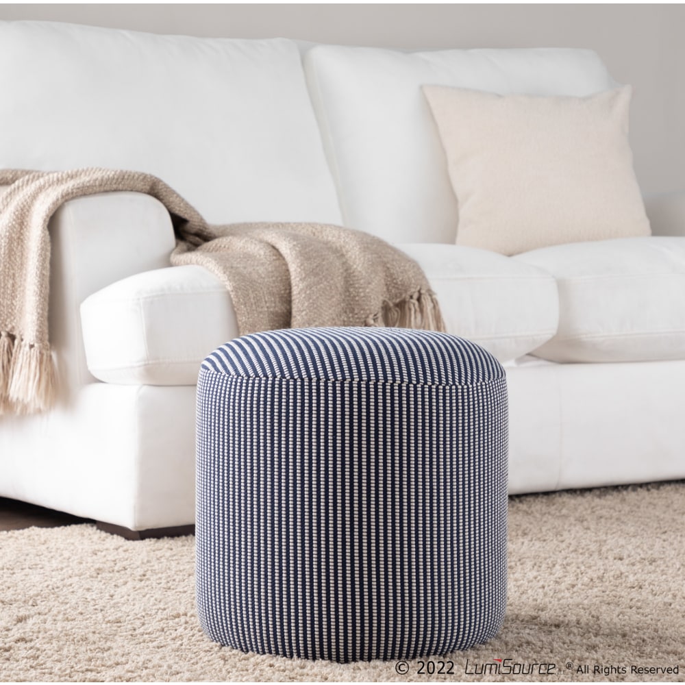 LumiSource Round Pouf Ottoman 1614inH x 16inW x 16inD Knitted BlueWhite PopularChairscom LumiSource Round Pouf Ottoman 16 14inH x 16inW x 16inD Knitted BlueWhite PopularChairscom