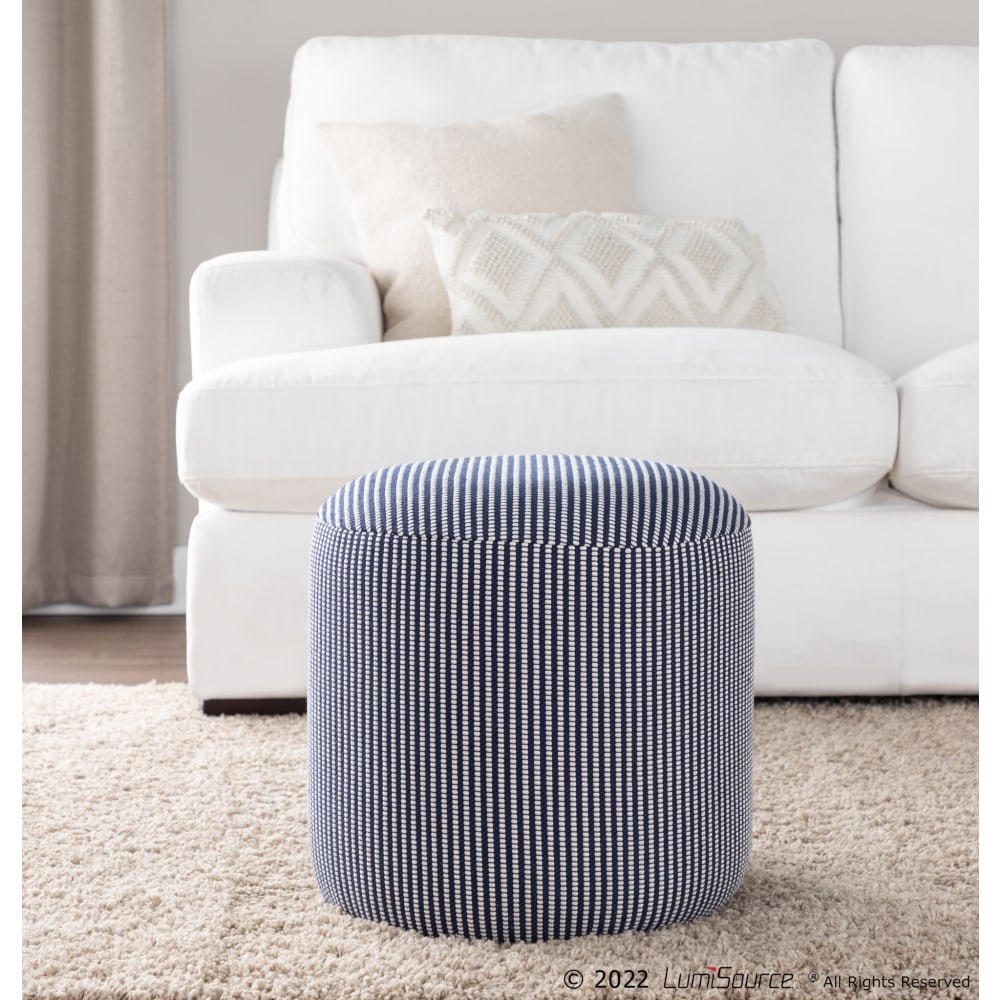 LumiSource Round Pouf Ottoman 1614inH x 16inW x 16inD Knitted BlueWhite PopularChairscom LumiSource Round Pouf Ottoman 16 14inH x 16inW x 16inD Knitted BlueWhite PopularChairscom