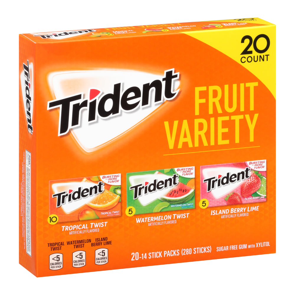 TRIDENT Sugar-Free Gum, Fresh Flavor Pack, Fruit Variety, 14