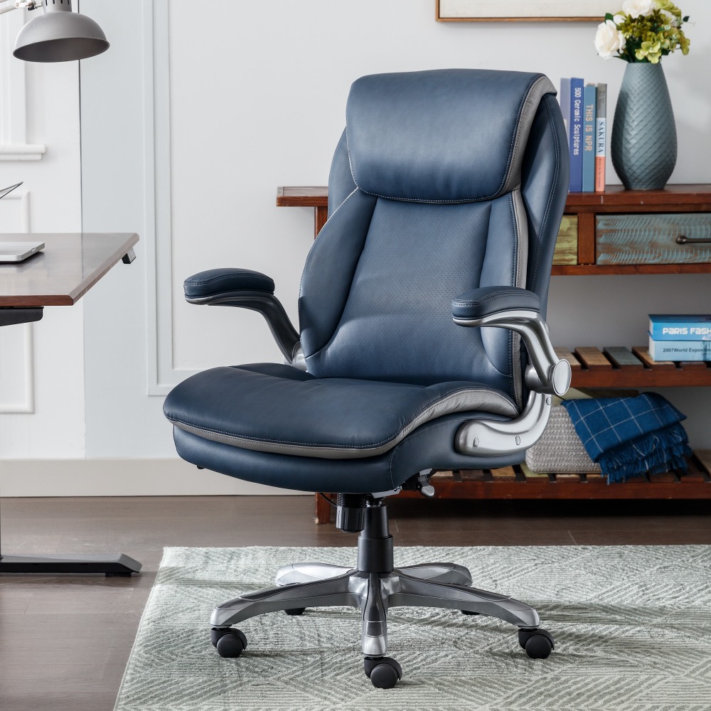 Serta Smart Layers Brinkley Ergonomic Bonded Leather HighBack Executive Office Chair NavySilver PopularChairscom Serta Smart Layers Brinkley Ergonomic Bonded Leather High Back Executive Office Chair NavySilver PopularChairscom