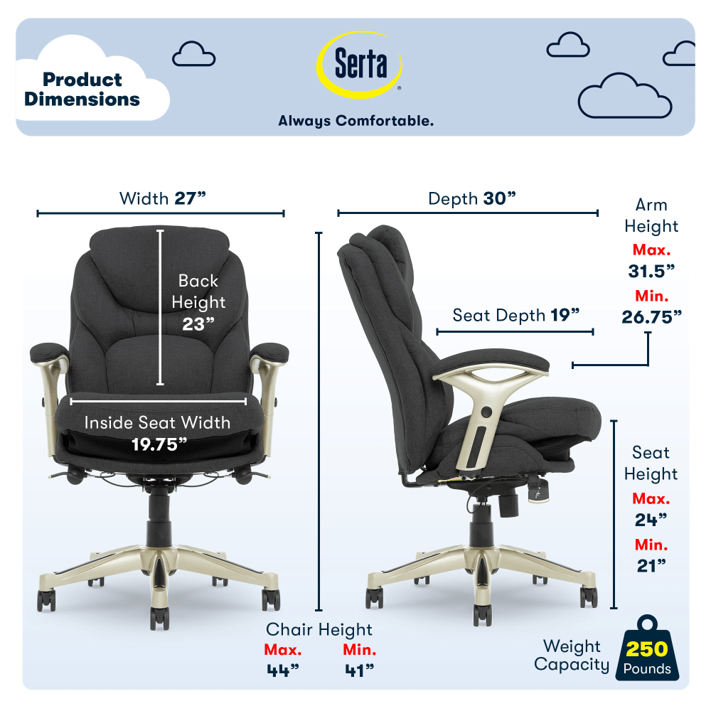 Serta Claremont Ergonomic Bonded Leather Mid Back Office Chair Dark GraySilver PopularChairscom   