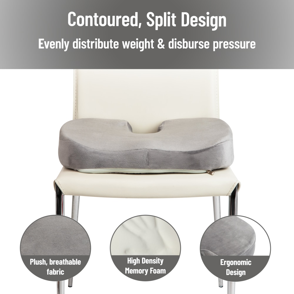 Mind Reader Ergonomic Orthopedic Seat Cushion Memory Foam 2 34inH x 13 12inW x 18inL Gray PopularChairscom   
