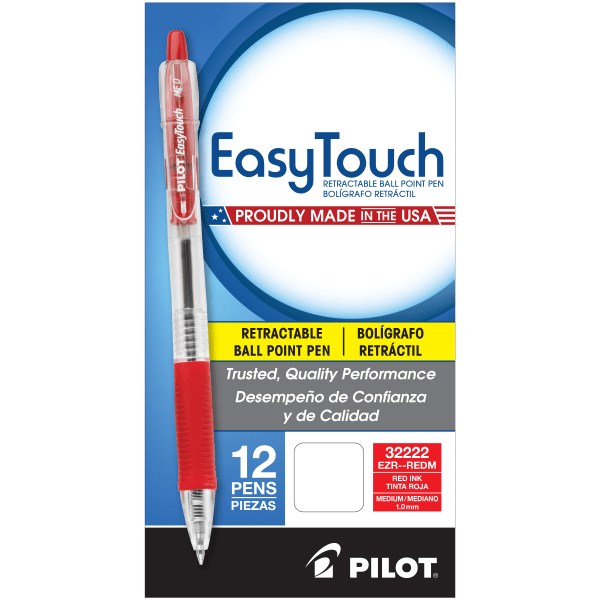 Pilot® EasyTouch Retractable Ballpoint Pens, Fine Point, 0.7 mm, Clear  Barrel, Black Ink, Pack Of 12