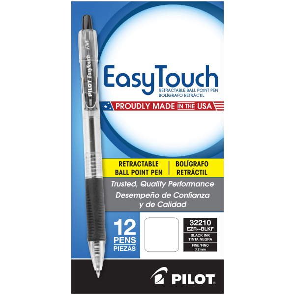 Pilot® EasyTouch Retractable Ballpoint Pens, Fine Point, 0.7 mm, Clear  Barrel, Black Ink, Pack Of 12 - Zerbee