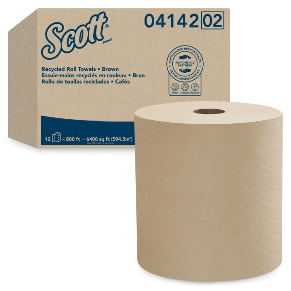 Scott Hardwound 1-Ply Paper Towels, 60% Recycled, 1000' Per Roll