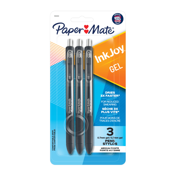 Paper Mate InkJoy Gel Pen, Retractable, Medium 0.7 mm, Assorted Ink and Barrel Colors, 3/Pack