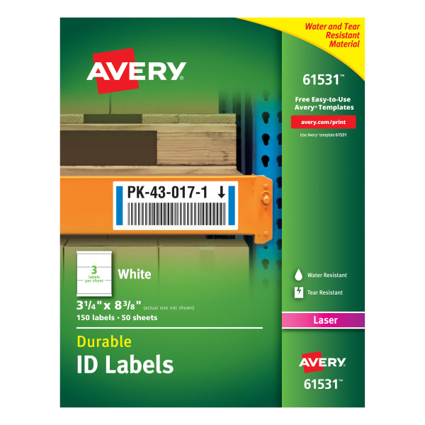 Avery® Permanent Durable ID Labels With TrueBlock®, 61531, Rectangle, 3-1/4  x 8-3/8, White, Pack Of 150 - Zerbee