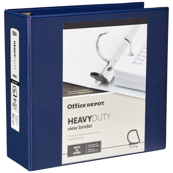 Pack of 4 White 2 D-Rings Office Depot Heavy-Duty View 3-Ring Binder 49% Recycled 