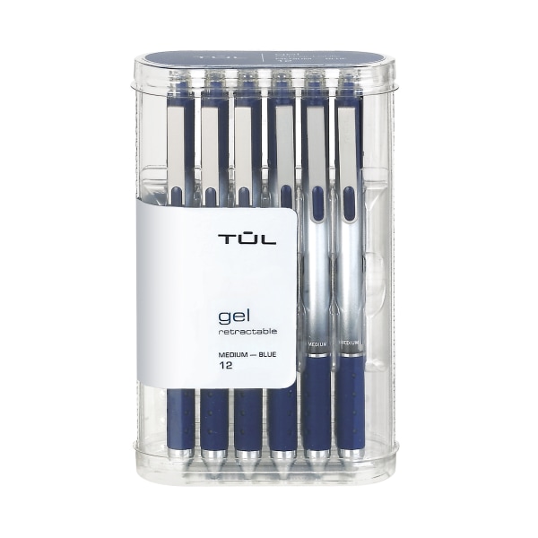 TUL® GL Series Retractable Gel Pens, Fine Point, 0.5 mm, Silver Barrel,  Blue Ink, Pack Of 12 Pens - Zerbee