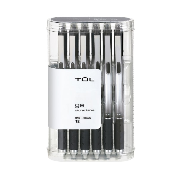 TUL® GL Series Retractable Gel Pens, Fine Point, 0.5 mm, Silver Barrel,  Black Ink, Pack Of 12 Pens - Zerbee