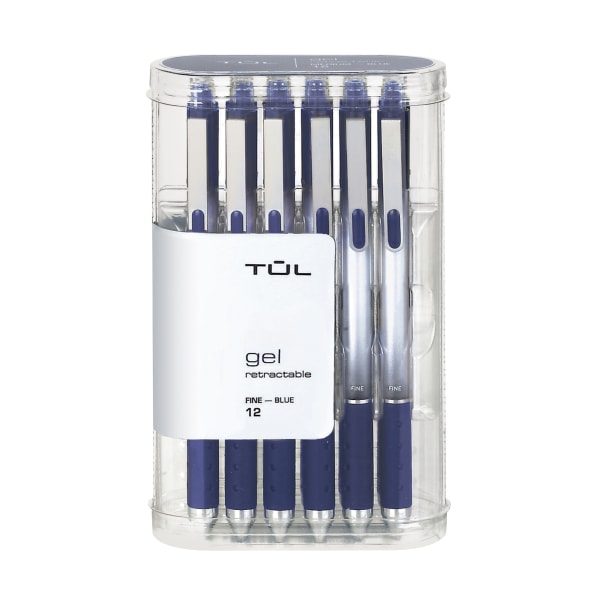 TUL® GL Series Retractable Gel Pens, Fine Point, 0.5 mm, Silver Barrel,  Blue Ink, Pack Of 12 Pens - Zerbee