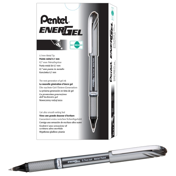 Pentel EnerGel RTX Retractable Gel Pens, Needle Tip Fine Point, Blue, Dozen  (BLN75-C)